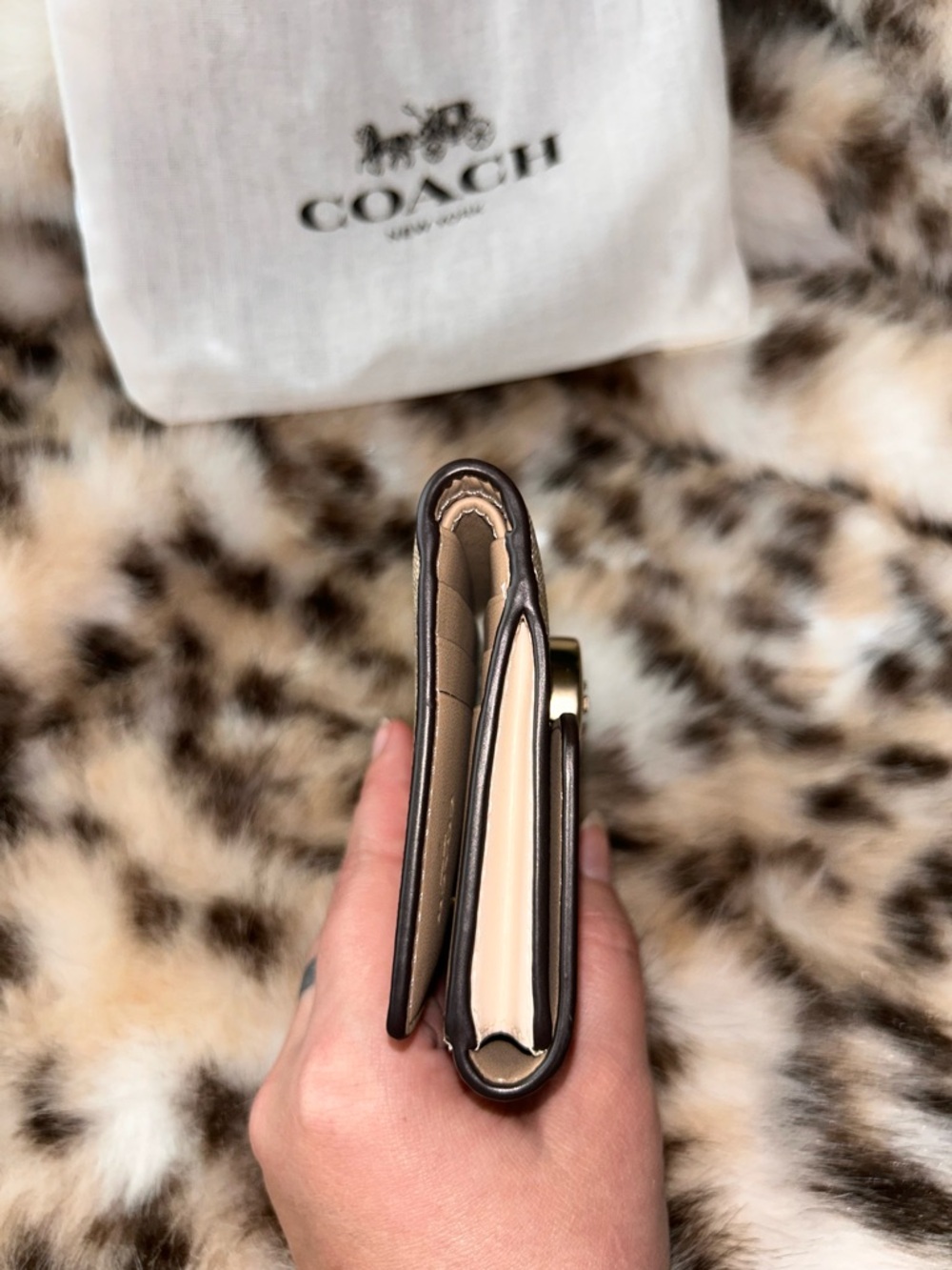 Coach Eliza Small Wallet in Signature Canvas CP255 in Gold/Light Khaki Chalk - Picture 4 of 14